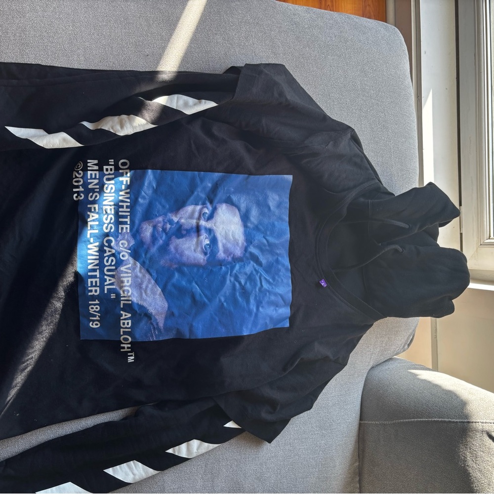 Off-White Black Hoodie with Blue Graphic